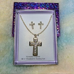 Genuine Crystal Cross Necklace & Earring Set